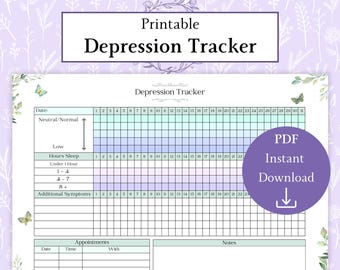 Depression Tracker Printable PDF | Symptom Journal | Mood Tracker | Depressive Episode Journal | Depression Chart