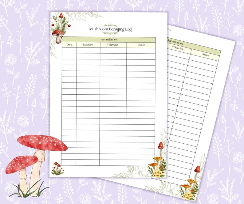 Mushroom Foraging Log Printable PDF, Wild Mushroom Tracker, Fungi ...