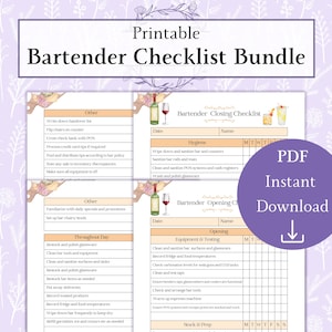Bartender Checklist Bundle Printable PDF | Bar Opening Checklist | Closing Checklist | Bartender Forms | Bar Checklist