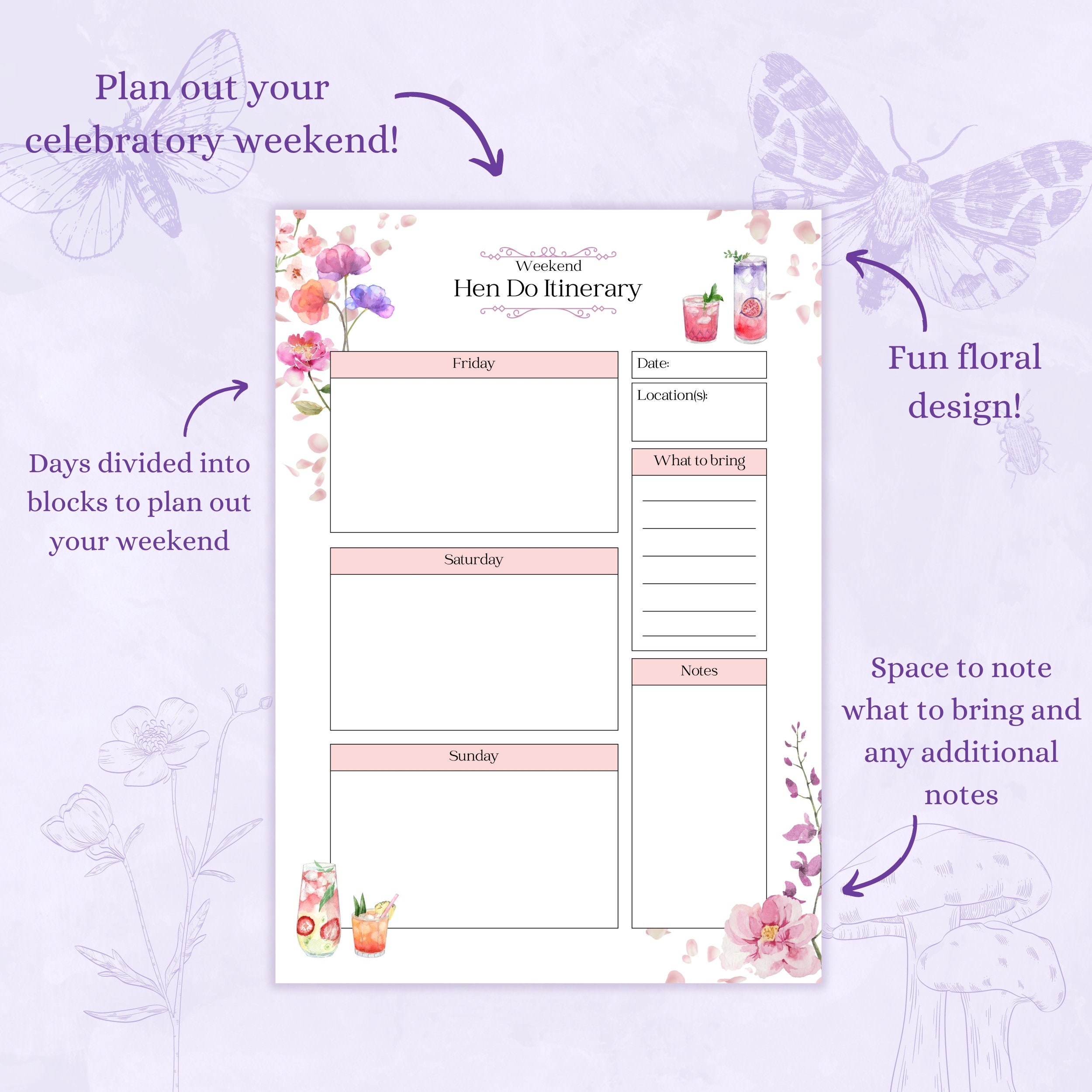 Hen Do Planning Bundle Printable PDF | Hen Do Itinerary | Weekend and ...
