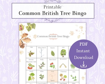 British Tree Bingo Game Printable PDF, UK Tree Spotting, Nature Activity for Kids & Adults, Outdoor Scavenger Hunt