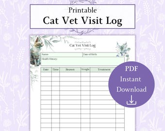 Registro visite veterinarie per gatti PDF stampabile / Cartella clinica del gatto / Registro visite veterinarie / Tracciatore medico per animali domestici / Registro salute animali domestici / Registro appuntamenti veterinari