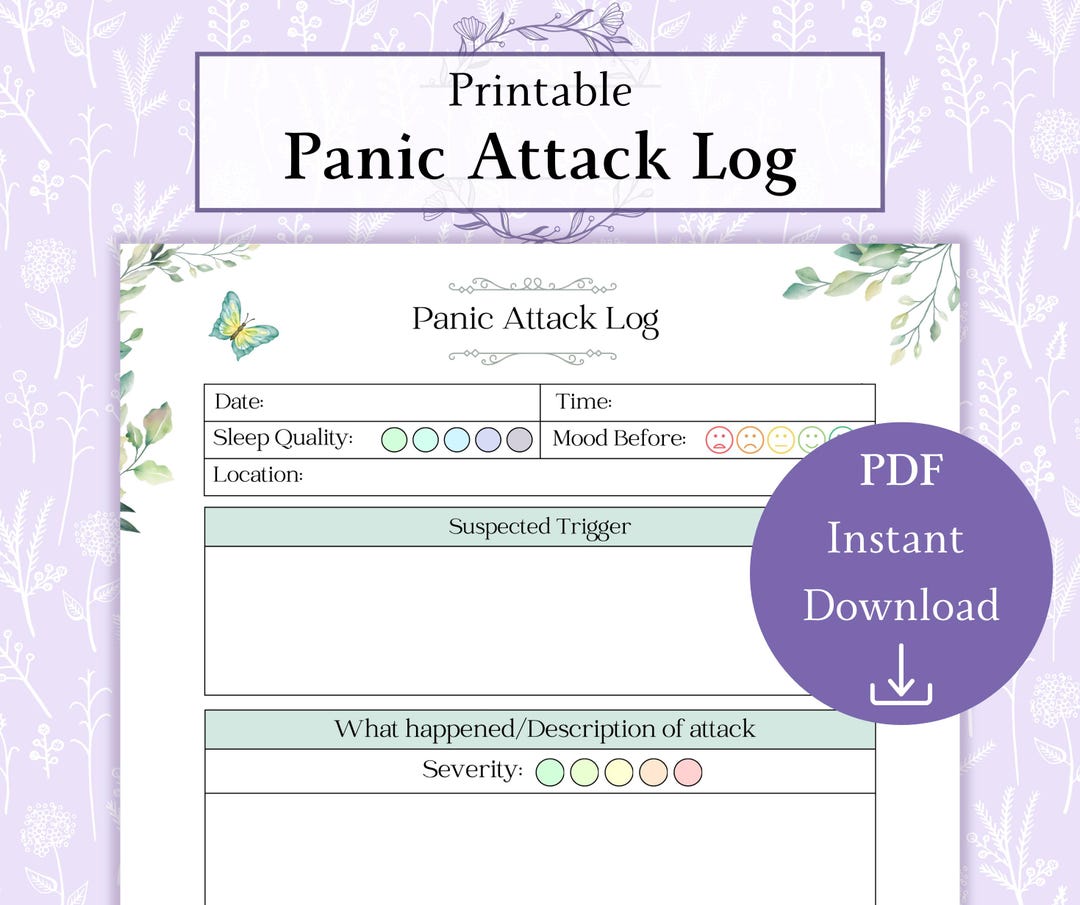 Panic Attack Log Printable PDF | Panic Disorder Journal | Symptom Log ...