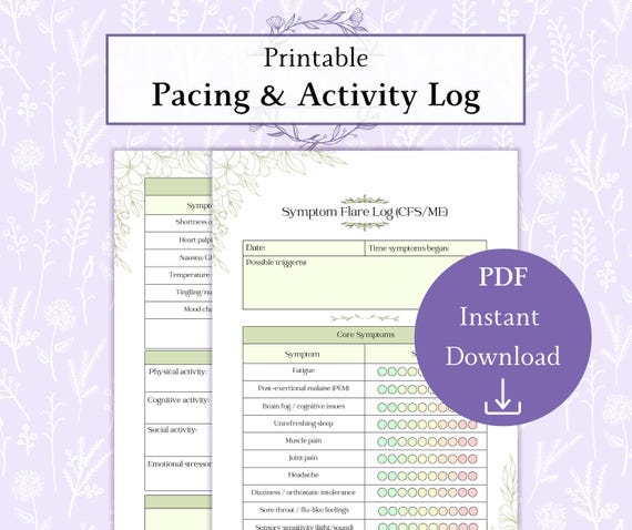 Pacing & Activity Log Printable PDF, CFS ME Pacing Tracker, Chronic Illness Activity Planner, Boom Bust Prevention Sheet, Energy Management