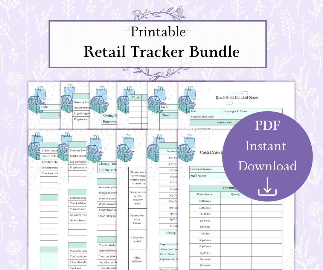 Retail Tracker Bundle Bundle Printable PDF | Retail Checklist | Cash ...