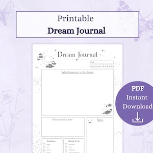 Diario dei sogni PDF stampabile / Registro dei sogni Sogni lucidi / Tracciatore di sogni celesti