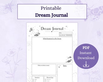 Journal de rêves PDF imprimable | Journal de rêves Rêves lucides | Traqueur de rêves célestes