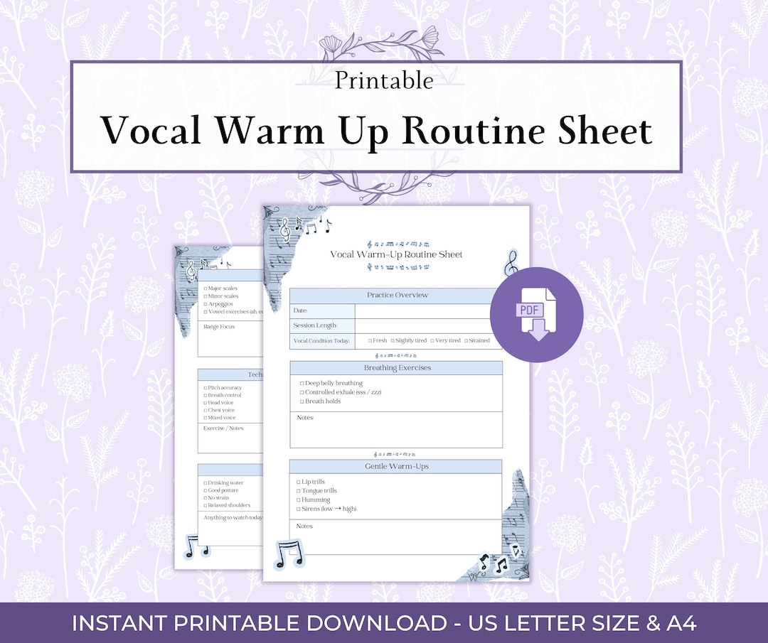 Vocal Warm up Routine Printable PDF, Singing Warm up Sheet, Voice ...