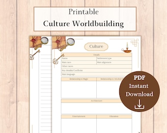 DM Worldbuilding; Culture Printable PDF | DM Starter Kit | DnD Campaign Planner City Builder | DnD Reference Sheet
