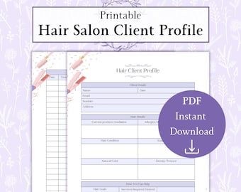 Profil client d'un salon de coiffure PDF imprimable | Suivi des rendez-vous clients | Dossier client cheveux | Gérant de salon | Formes de coiffure