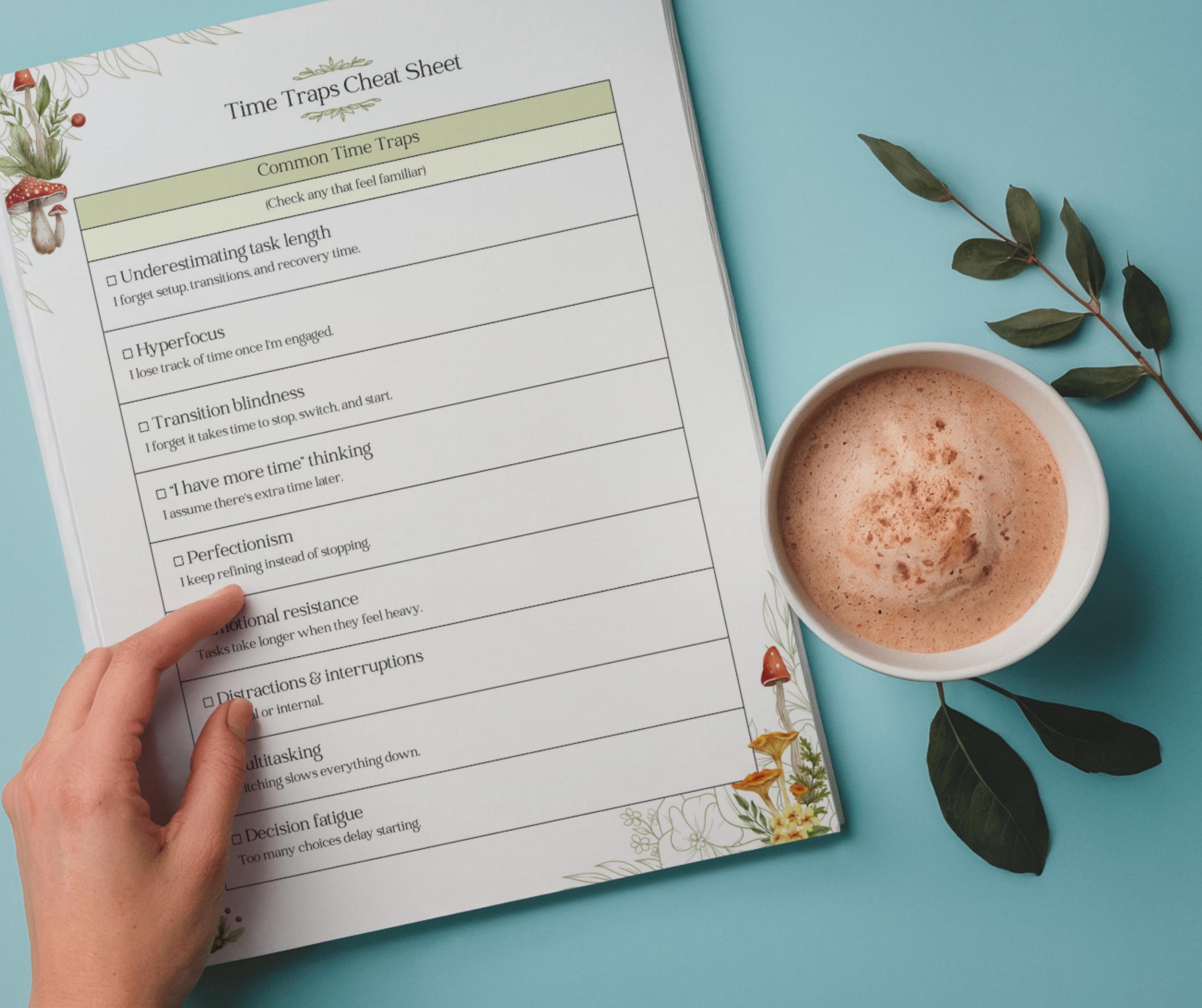 ADHD Time Traps Cheat Sheet Printable | Time Blindness Awareness Tool ...
