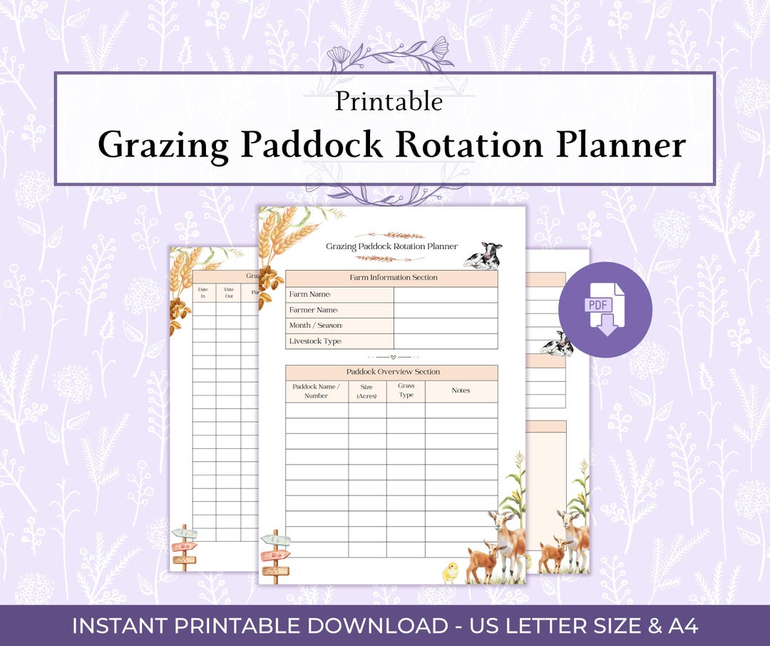 Grazing Paddock Rotation Planner Printable PDF, Livestock Grazing ...