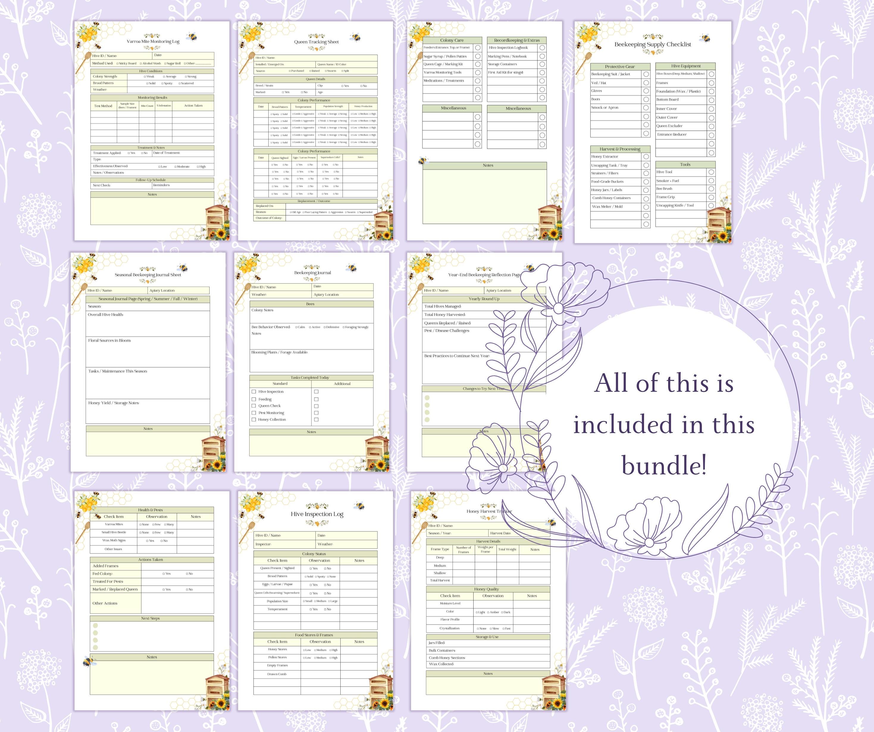 Beekeeping Bundle Printable PDF, Beekeeper Printable Pack, Bee Hive ...