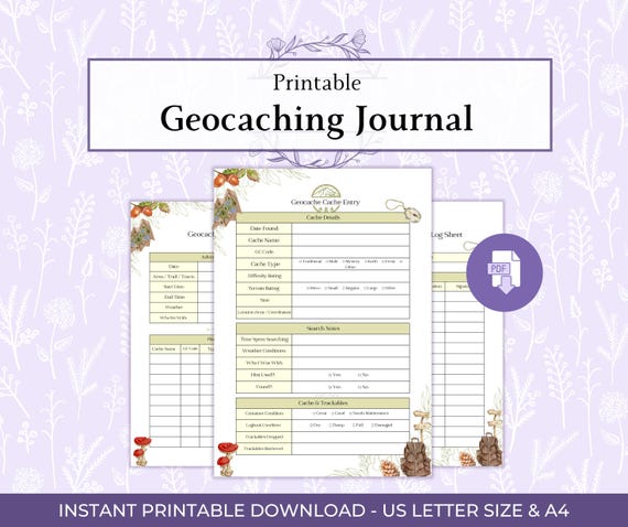 Geocaching Journal Printable PDF, Cache Tracker & Adventure