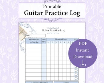 Guitar Practice Chart Printable PDF | Weekly Practice Log | Guitar Practice Log | Music Practice Plan | Guitar Lesson