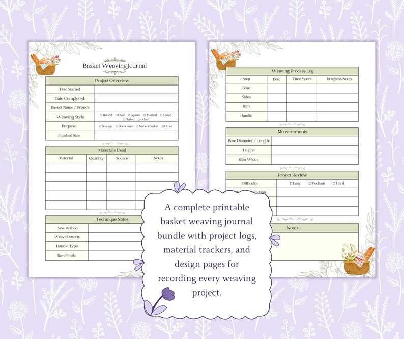 Basket Weaving Journal Printable PDF, Basket Making Logbook, Weaving ...