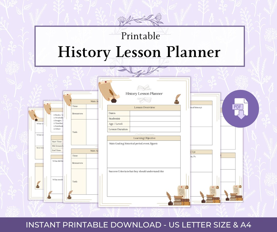 History Lesson Planner Printable PDF, Homeschool History Lesson Plan Template, Kids History ...