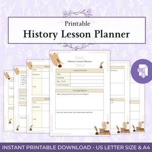 History Lesson Planner Printable PDF, Homeschool History Lesson Plan Template, Kids History Planner PDF, Social Studies Lesson Planner