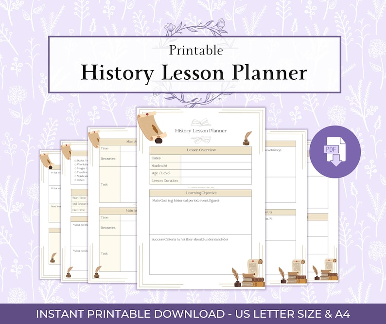 History Lesson Planner Printable PDF, Homeschool History Lesson Plan Template, Kids History ...