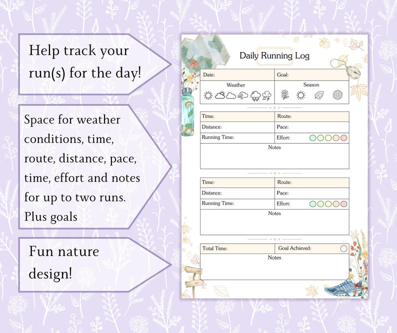 Runner's Journal Bundle Printable PDF | Daily Running Log | Weekly ...