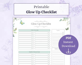 Glow Up Checklist Printable PDF | Glow Up Planner | Wellness Journal | Action Plan Task Tracker | New Me Planner