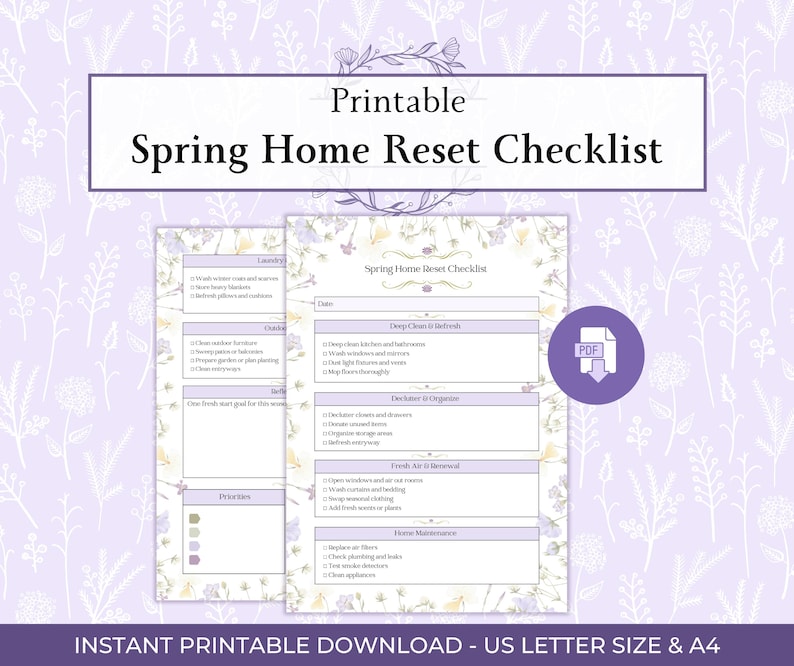 Spring Home Reset Checklist Printable PDF, Spring Cleaning Checklist ...