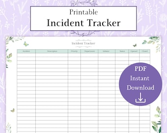 Incident Tracker Printable PDF | Incident Management | Incident Log | Issue Tracker | Employee Relations | Incident Chart
