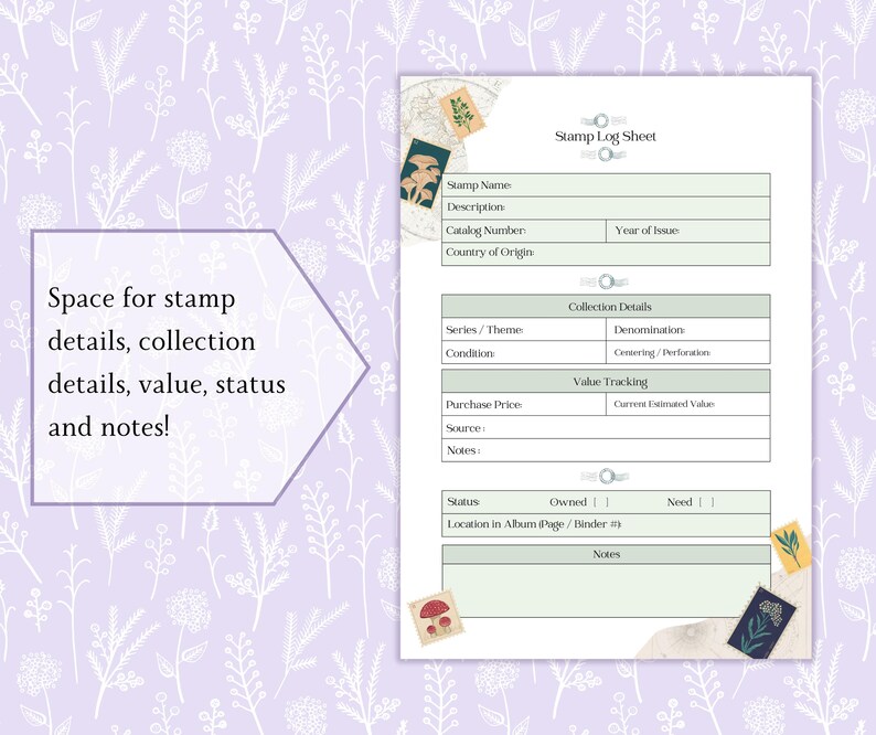 Stamp Log and Inventory Bundle Printable PDF, Stamp Collecting Sheet ...