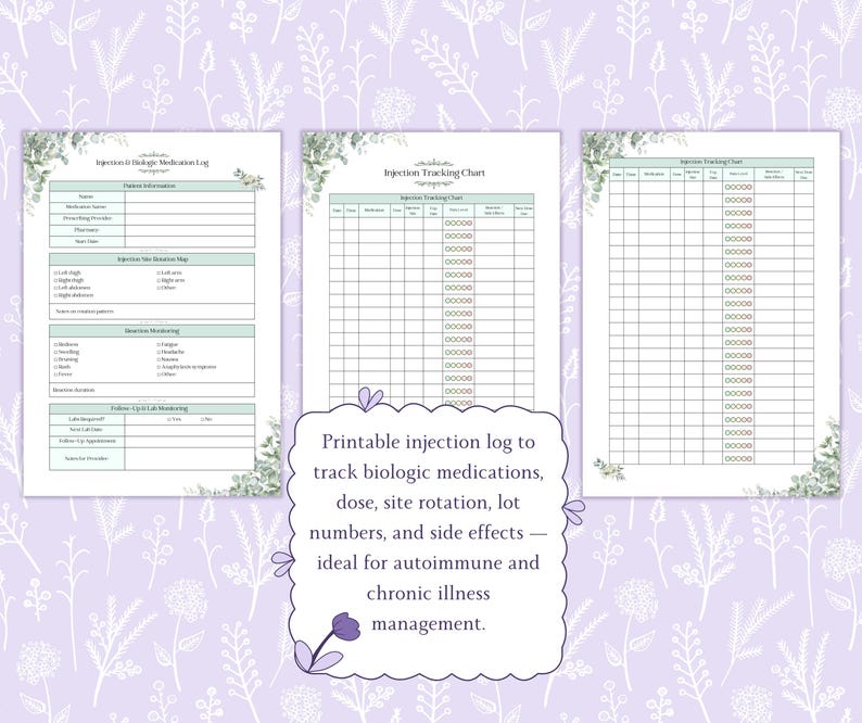 Injection Log Printable PDF, Biologic Medication Tracker, Self ...