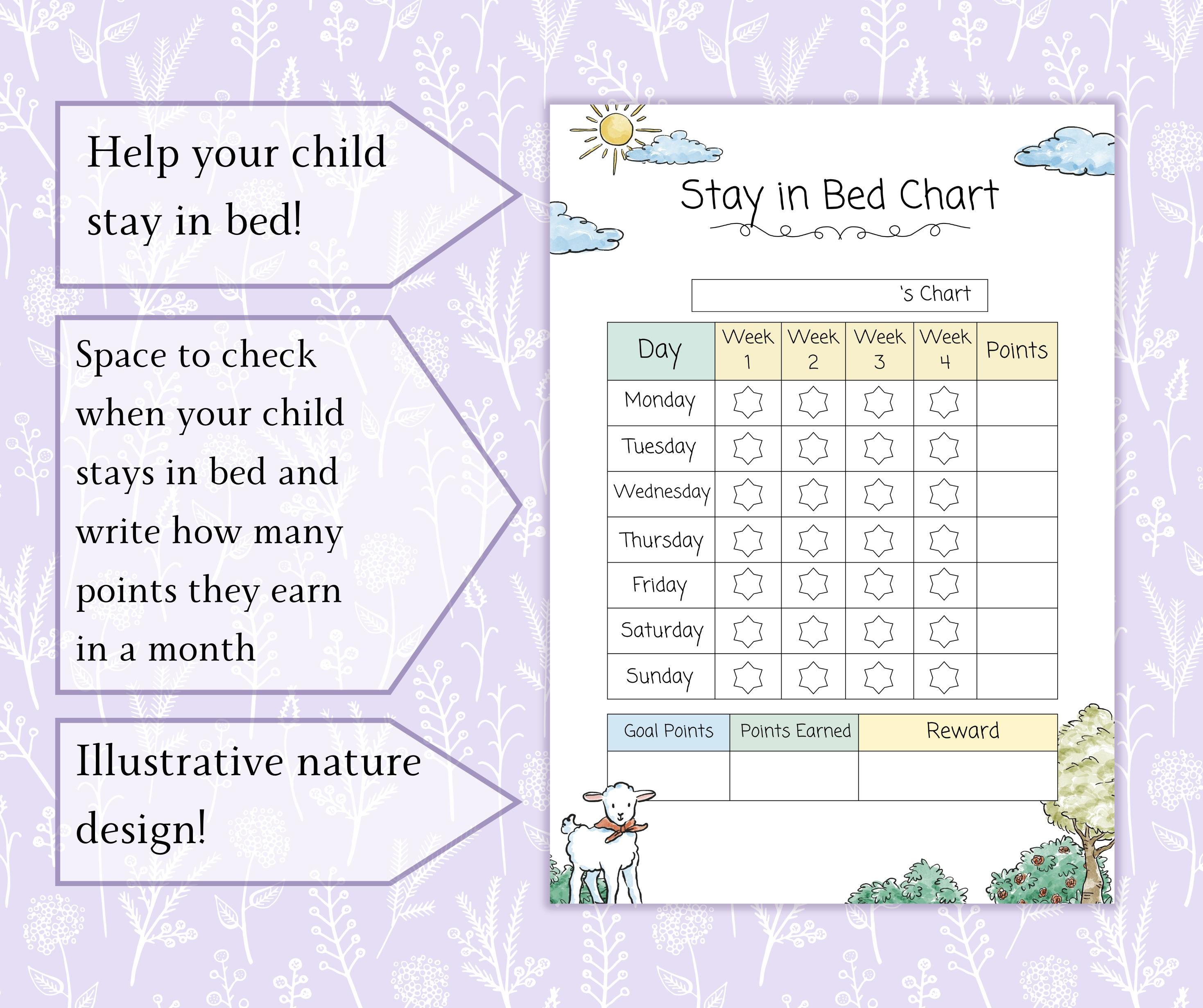 Stay In Bed Chart Printable PDF Bed Time Chart Reward Chart 