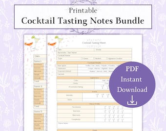 Cocktail Tasting Notes Bundle Printable PDF, Cocktail Tasting Sheet, Mixology Party, Cocktail Lover Gift, Drink Tasting Notes