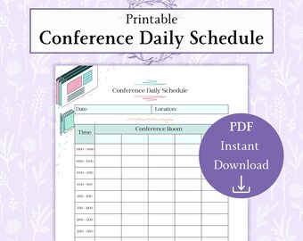 Conference Schedule Printable PDF | Corporate Daily Schedule | Conference Agenda Chart | Event Scheduling List