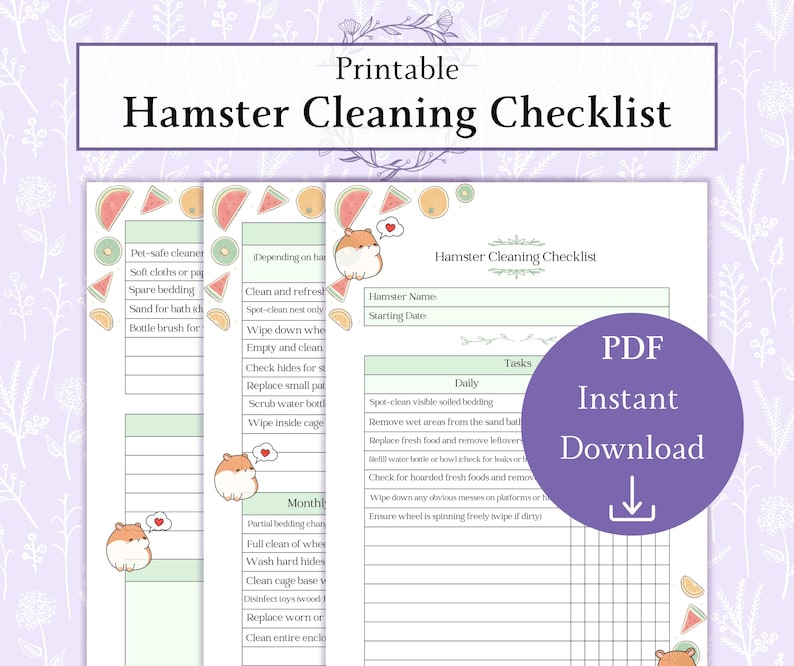 Hamster Cleaning Checklist Printable PDF, Hamster Care Guide, Cage ... - Hamster Cage Cleaning Schedule Pdf