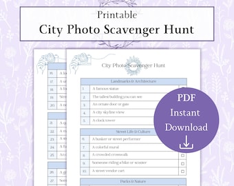 City Photo Scavenger Hunt Printable PDF, Travel Scavenger Hunt, Urban Adventure Game, City Exploration Game, Photo Challenge
