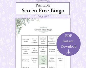 Bingo sin pantallas imprimible en PDF, actividad sin pantallas, juego de desafío sin pantallas, desafío sin pantallas