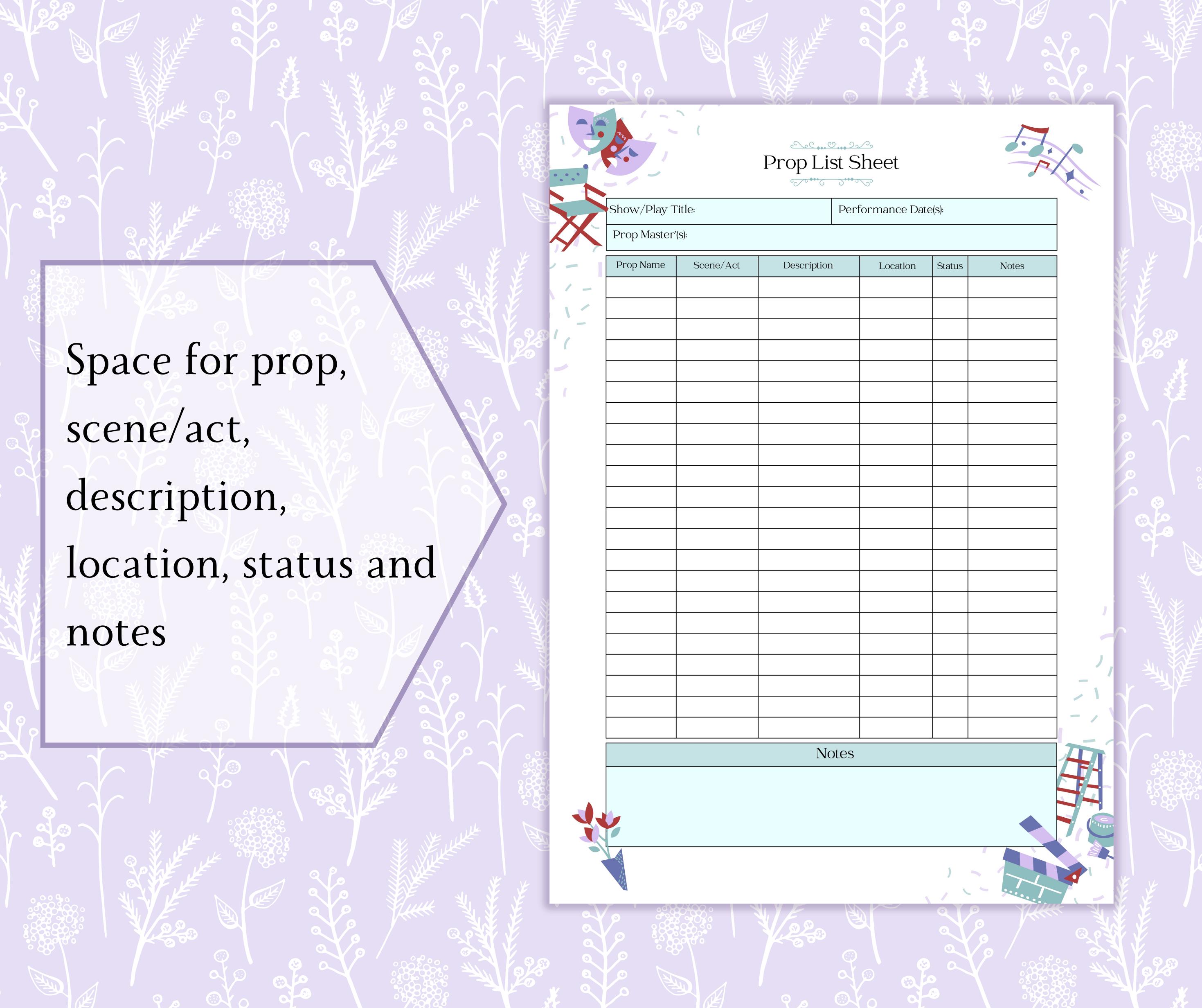 Prop List Printable PDF | Production Checklist | Props Inventory ...