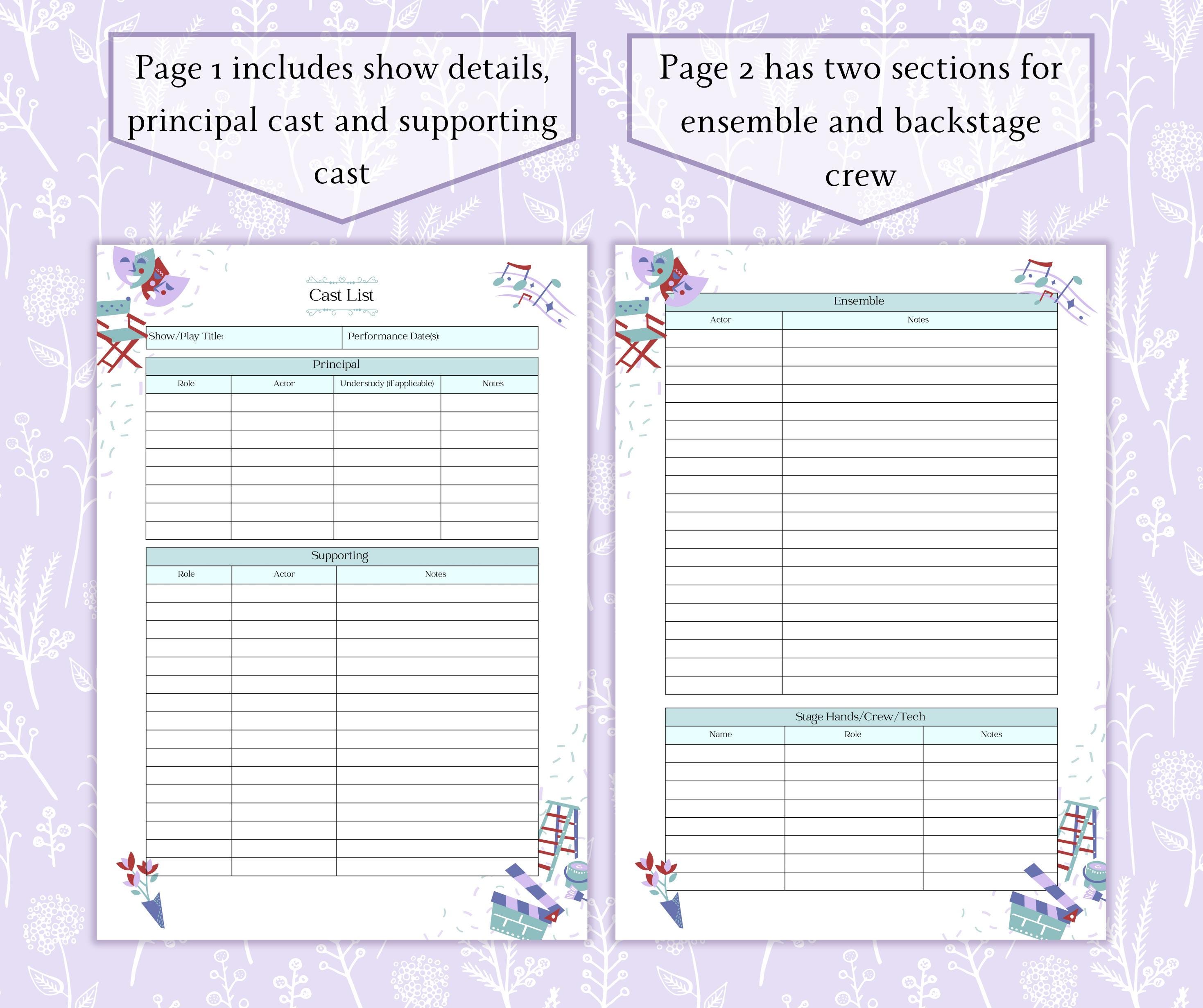Cast List Printable PDF | Cast and Crew List | Theater Production Cast ...