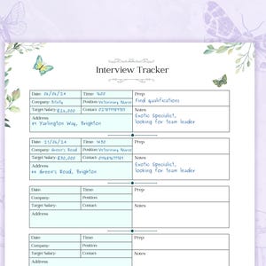 Interview Tracker Printable PDF | Job Application Tracker | Business ...