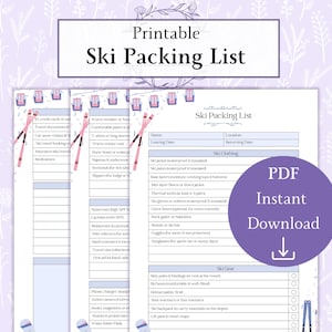 Ski Packing List Printable PDF | Ski Trip Packing List | Skiing Checklist | Winter Vacation Itinerary List | Travel Packing Checklist