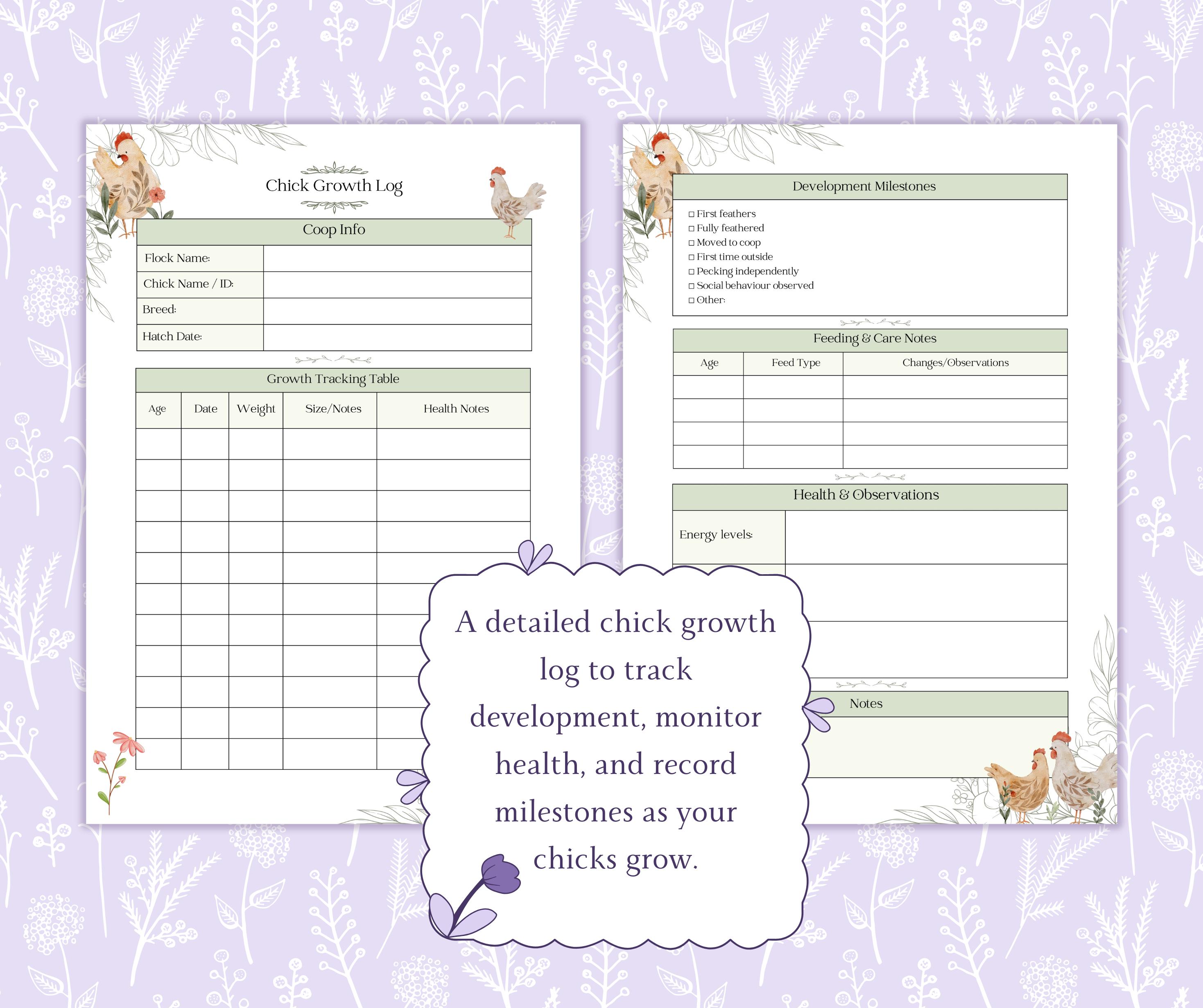 Chick Growth Log Printable PDF, Baby Chick Tracker, Chicken Growth ...