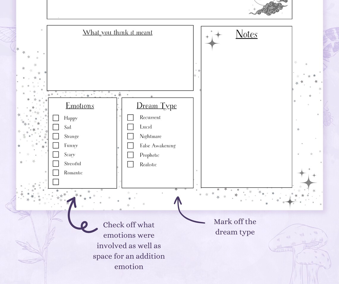 Dream Journal Printable PDF | Dream Log Lucid Dreaming | Celestial ...