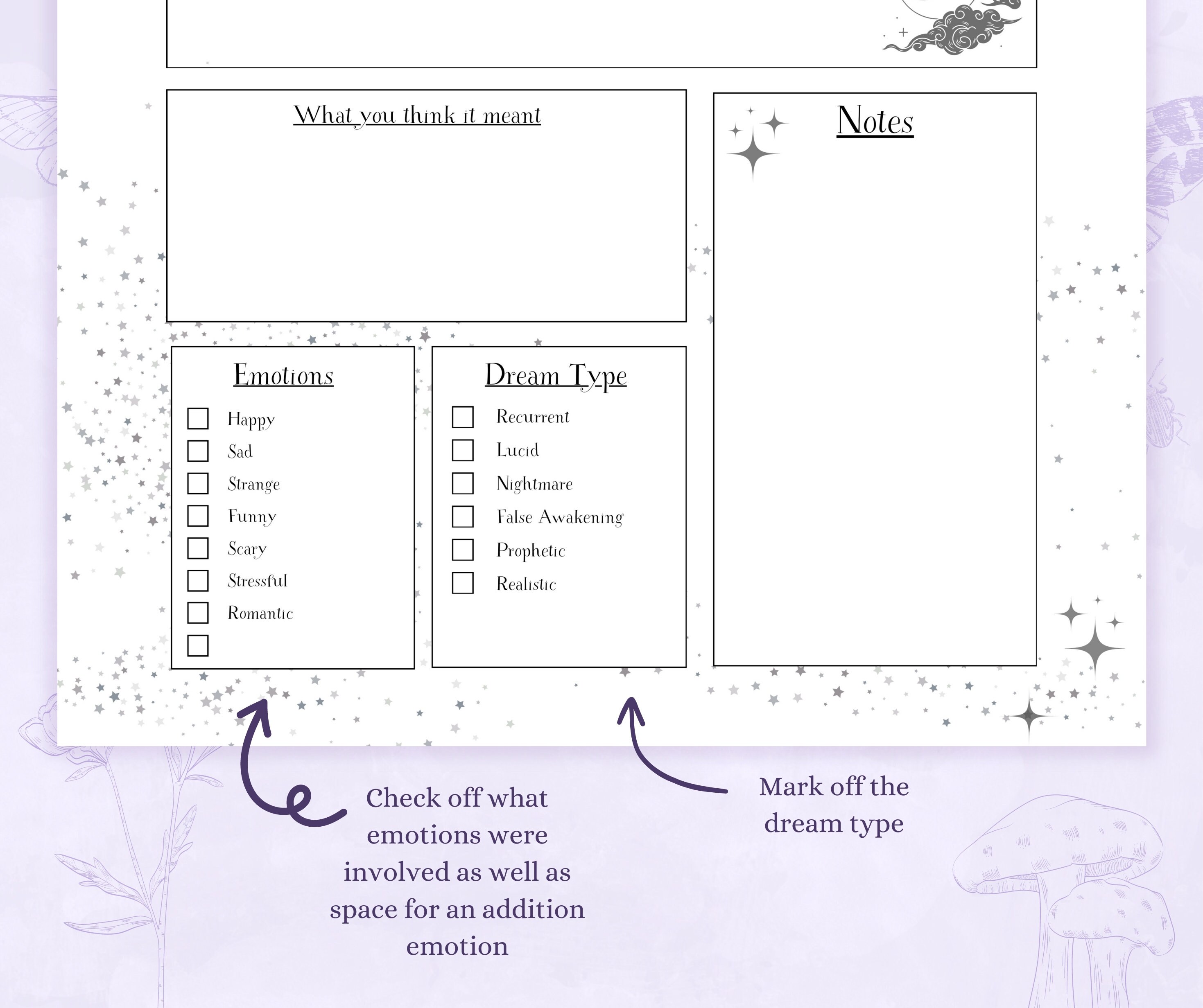Dream Journal Printable PDF | Dream Log Lucid Dreaming | Celestial ...