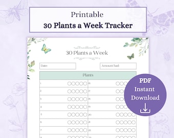 30 Plants a Week Printable PDF | 30 Plants a Week Checklist | Gut Health Log | Vegetable Tracker | Healthy Eating Tracker