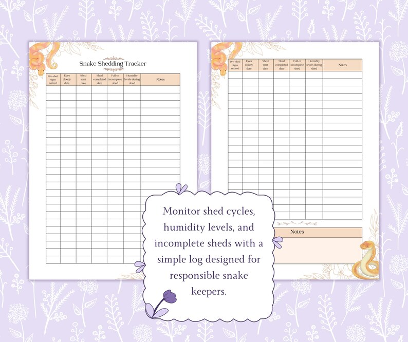 Snake Shedding Tracker Printable PDF, Reptile Shed Log, Ball Python ...