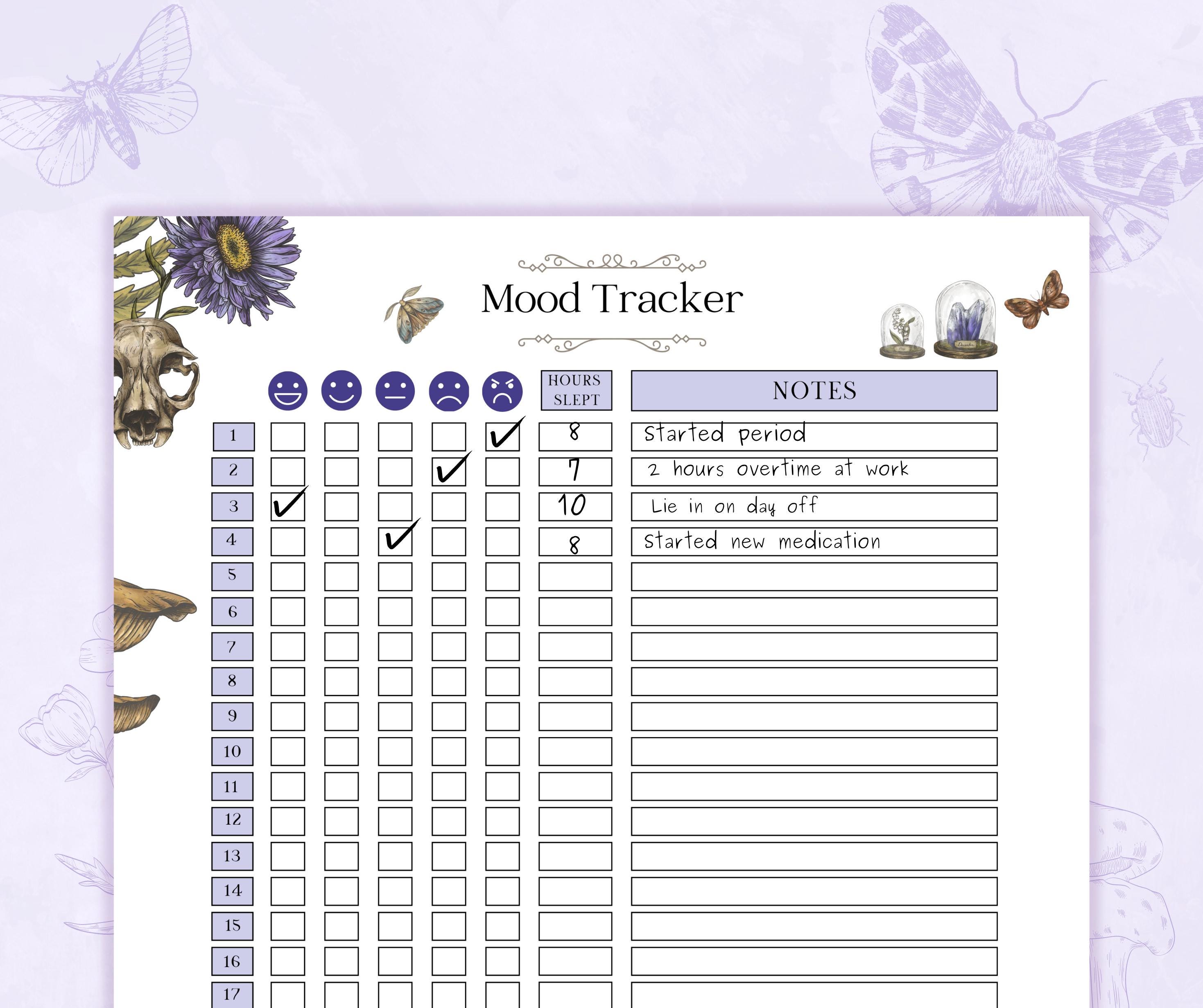 Monthly Mood Tracker Witchy Printable PDF Happiness Tracker Wellness ...