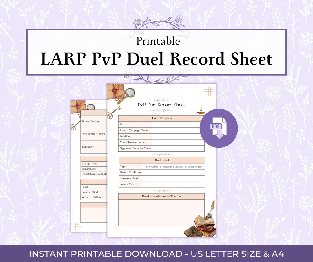 Pro Script Rp Record LARP Pvp Duel Record Sheet Printable PDF, Fantasy Duel Tracker, Live ...
