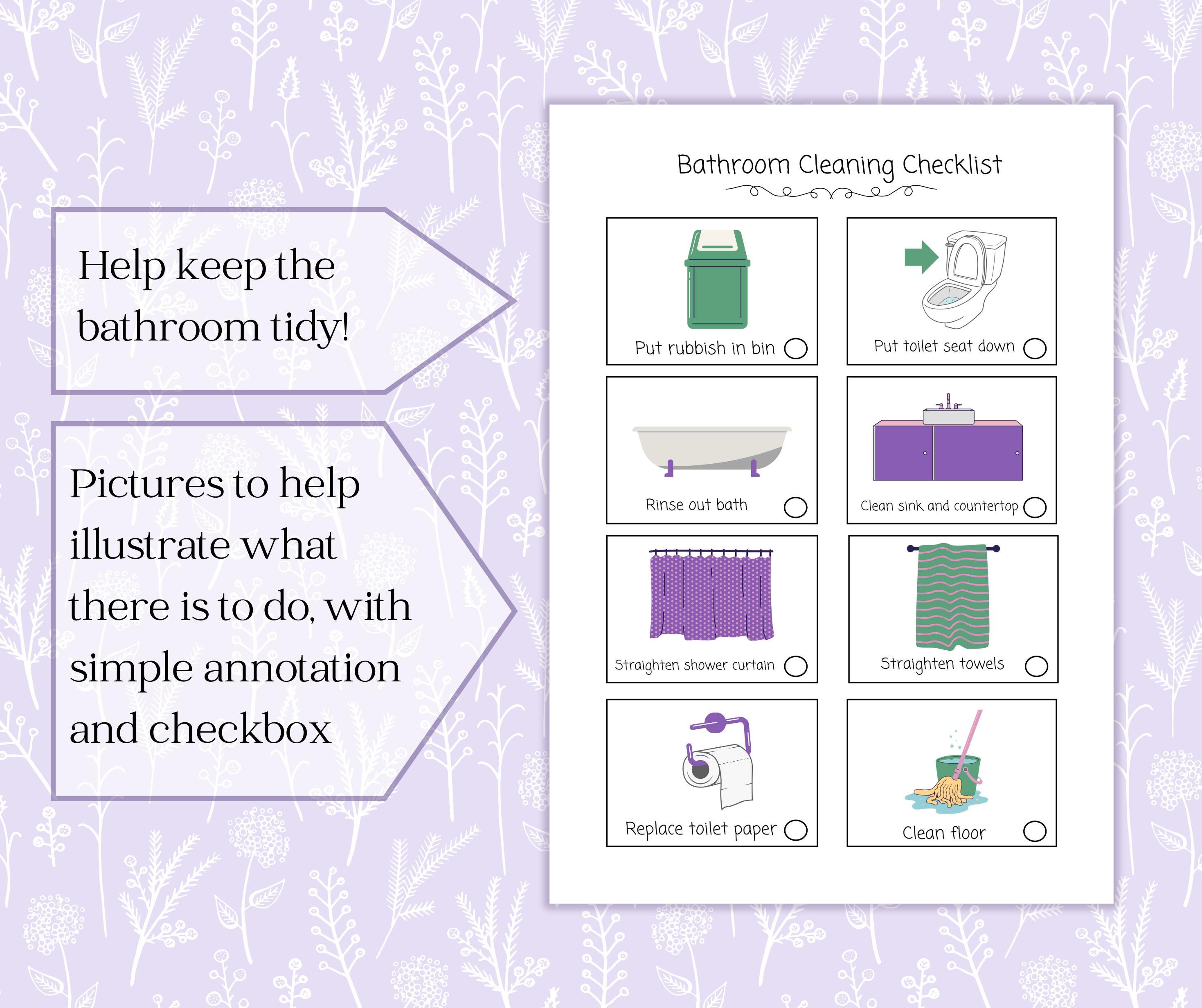 Bathroom Picture Chore Chart for Kids Printable PDF | Bathroom Cleaning ...