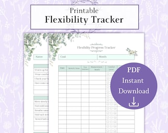 Flexibility Tracker Printable PDF, Stretching Log, Stretching Checklist, Yoga Progress Tracker, Mobility Tracker