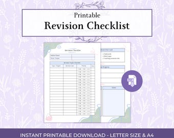 Revision Checklist Printable PDF, Exam Revision Tracker, Study Checklist for Students, Academic Planner PDF