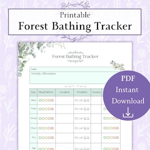 Forest Bathing Tracker Printable PDF | Nature Walk Journal | Shinrin Yoku Printable | Mindfulness In Nature | Weekly Wellness Tracker
